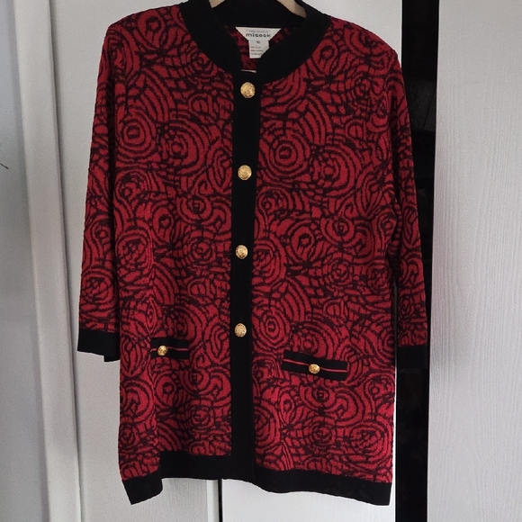 Misook Red Black Sweater Cardigam XL - Picture 1 of 4